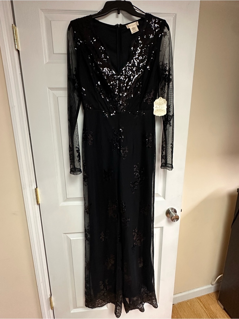 Black Sequin Long Sleeve Evening Jumpsuit